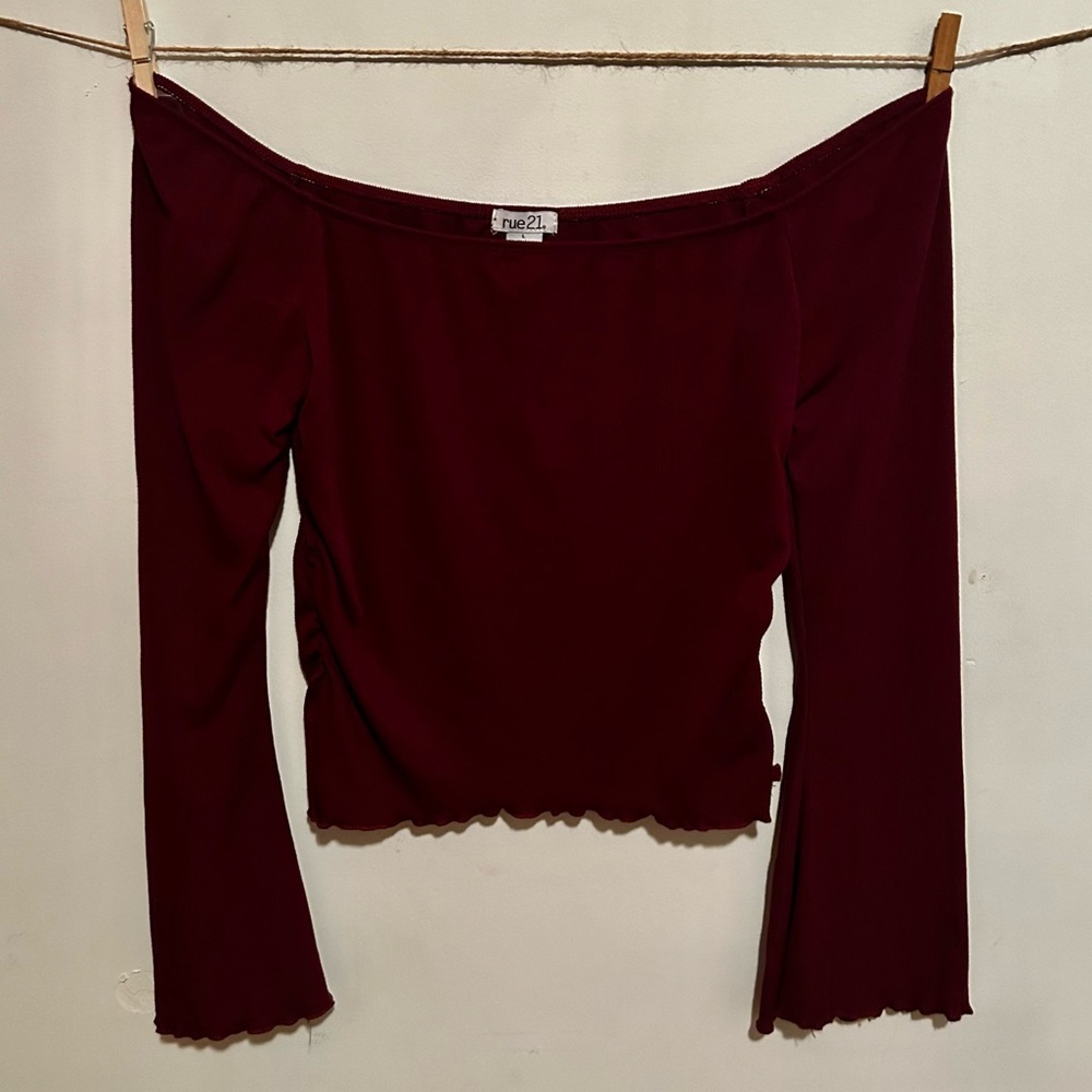 Cute Burgundy Shirt W/ Bell Sleeves